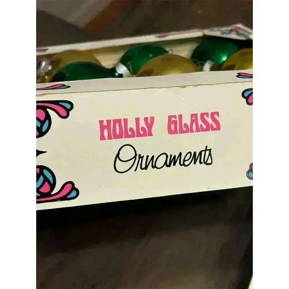 Vintage Holly Glass Christmas Ornaments Set of 24 Multicolor Holiday Decor - Picture 7 of 7